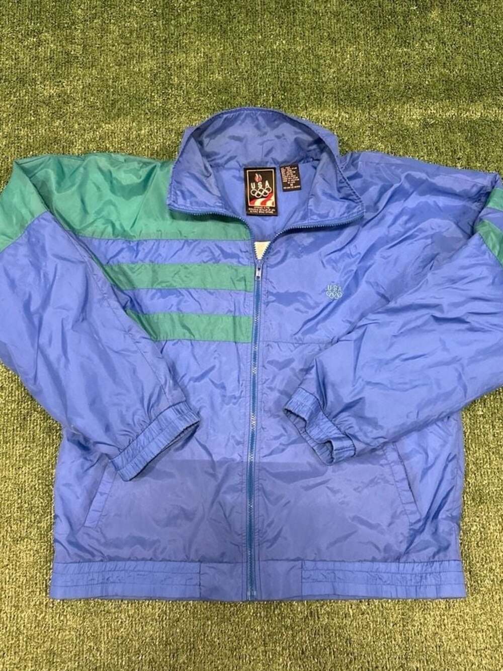 Vintage 90s Team USA Olympics Windbreaker Jacket Blue Teal JCPenney Exclusive